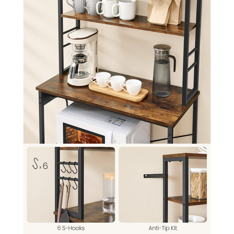 Baker's Rack With Power Outlet, Coffee Bar For Kitchen With Storage, 6-Tier Kitchen Shelves With 6 Hooks, Microwave Stand, 40 X 80 X 167 Cm