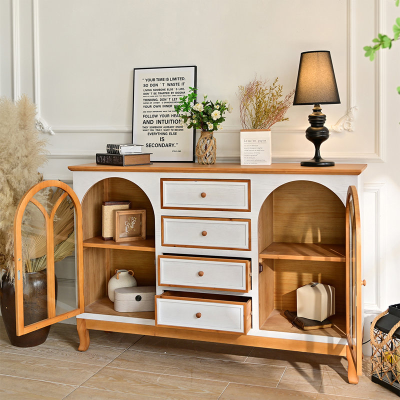 Buffet en bois massif brun et blanc