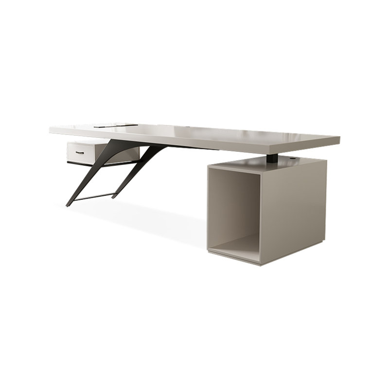 Bureau d'écriture rectangulaire en bois massif noir avec 1 tiroir, bureau d'ordinateur, Right Hand Return, Noir