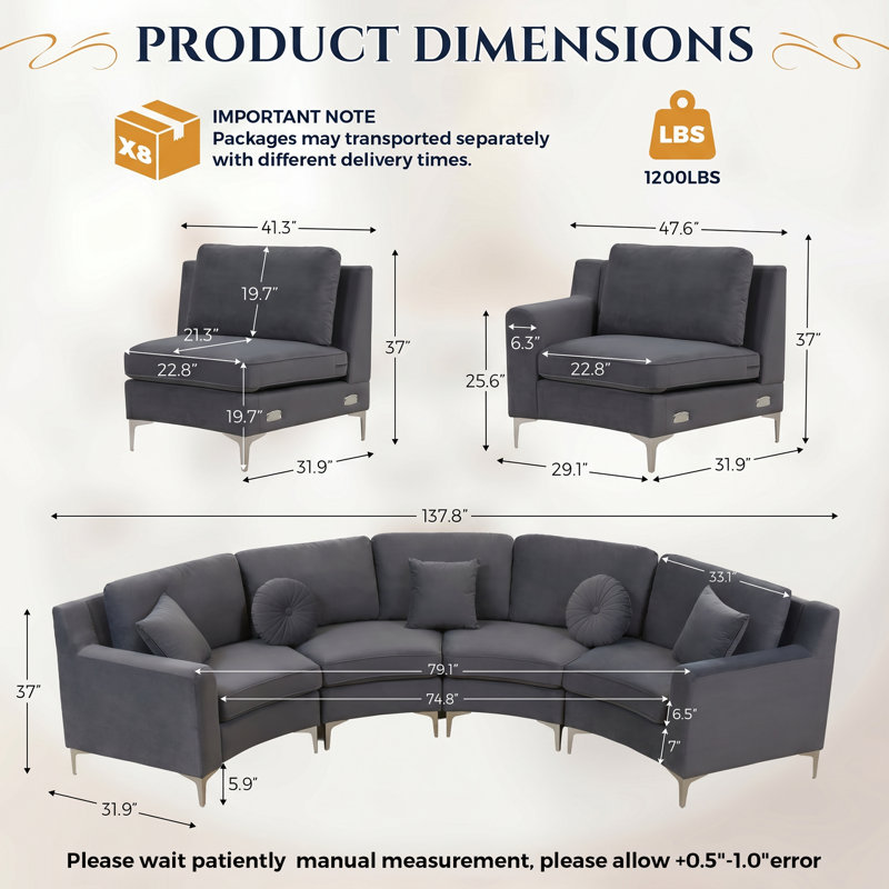 Canapé modulaire Compression, Velours gris velours