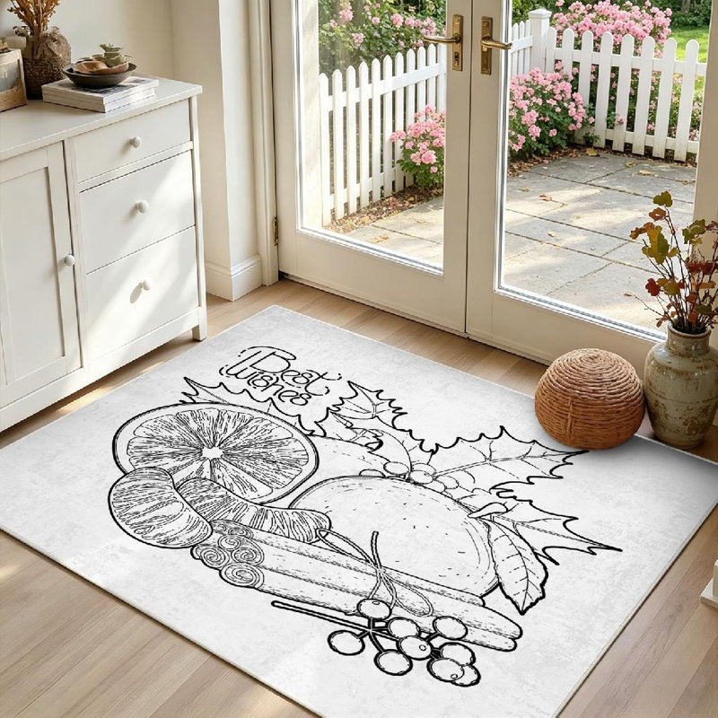 Tapis d'intérieur blanc lavable à la machine, décoré d'un motif d'oranges, Rectangle 39" x 63"