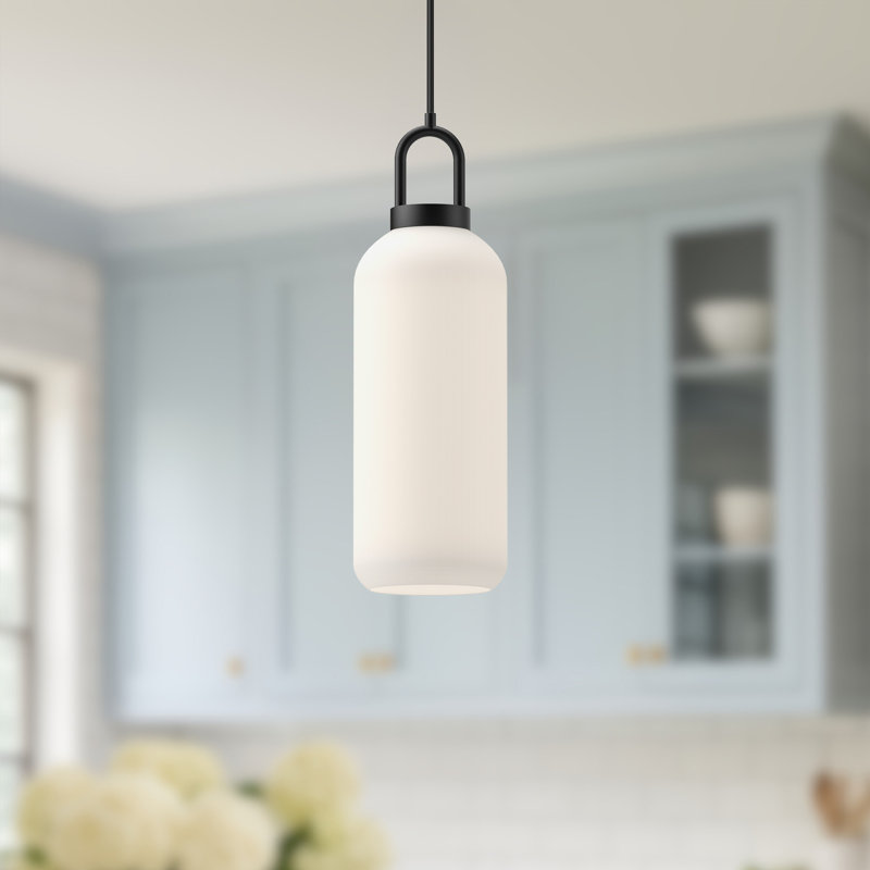 Luminaire suspendu cylindrique simple à 1 lumière Soji, H 20 po x l 5,13 po x P 5,13 po, Noir mat