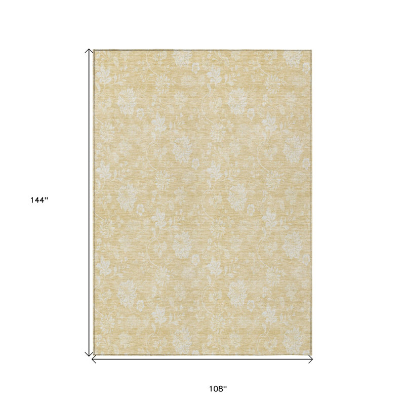 Tapis extérieur jaune 9 pi x 12 pi floral jaune lavable