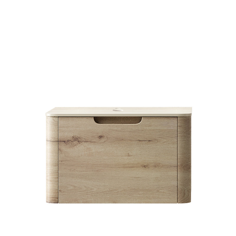Armoire de base de meuble-lavabo compacte avec plateau en pierre frittée beige de style moderne