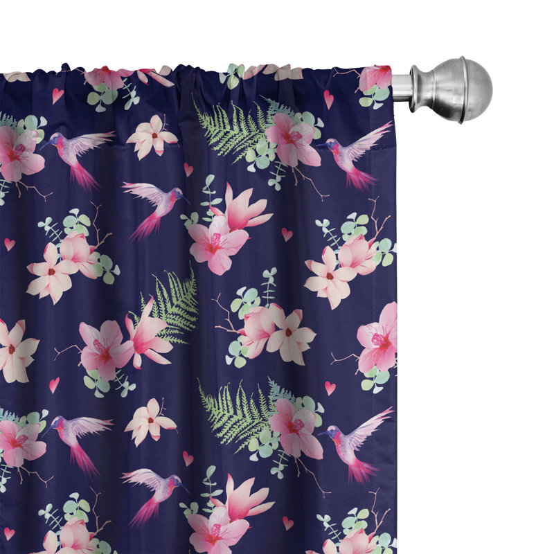 Tropical Flower Semi-Sheer Rod Pocket Curtain Panels, 28" x 84"