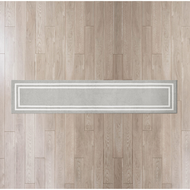 Double Border Machine Tufted Performance Dark Gray/White Rug