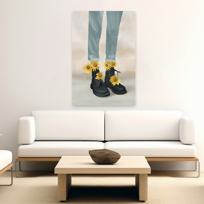 Denim tournesol bottes rustiques fantaisistes tournesol abstrait printemps art mural, H 60 po x l 40 po