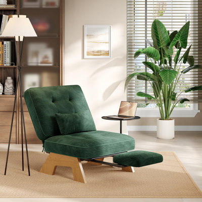 Fauteuil d'appoint en velours côtelé avec repose-pieds en velours côtelé | Dossier réglable à 3 positions, coussin lombaire et siège rembourré confortable