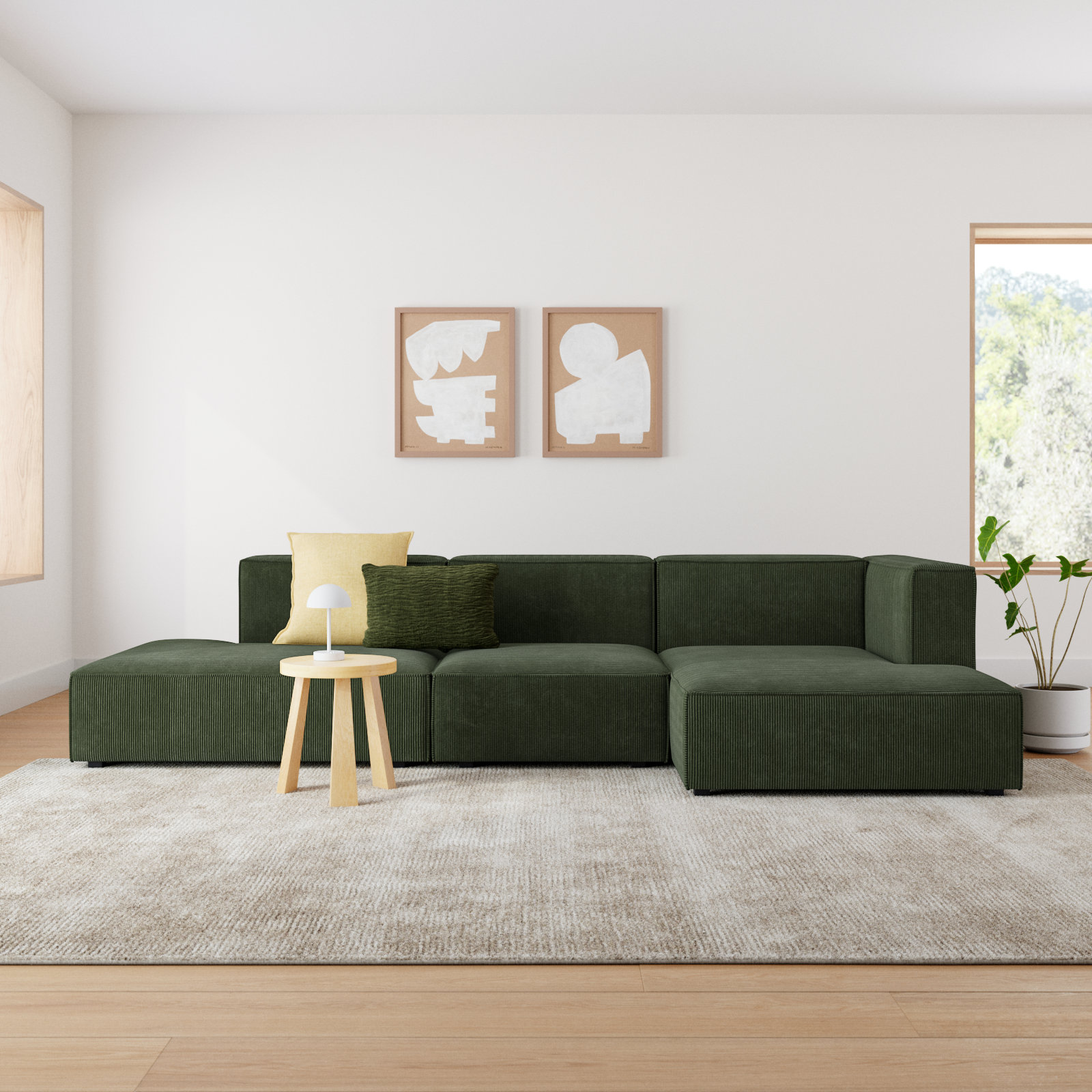 Shonnard 3 - Piece Upholstered Sectional, Olive Green Performance Corduroy, Right Hand Facing