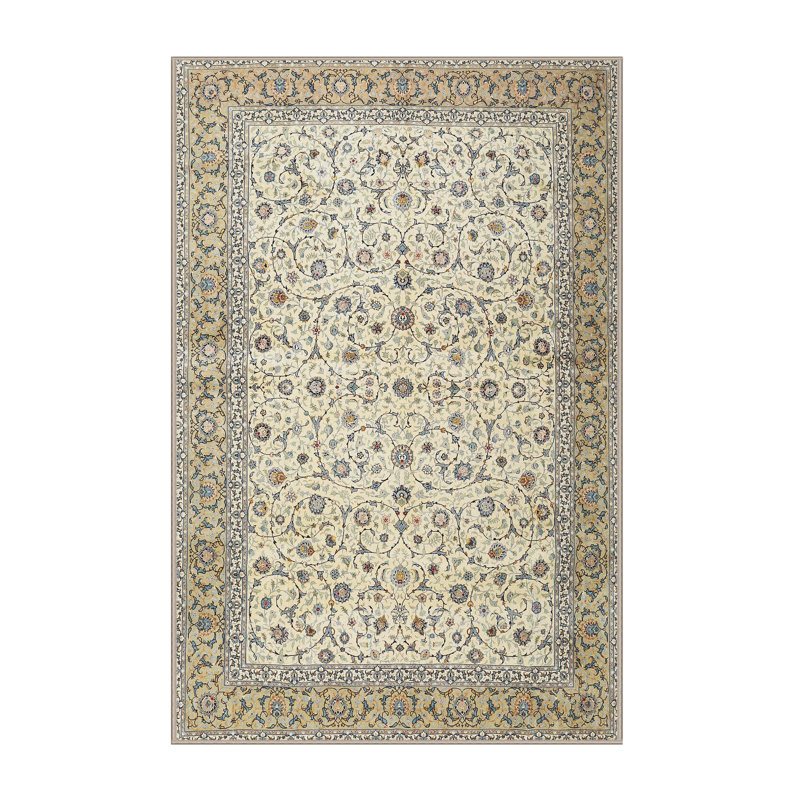 Gris floral/Tapis décoratif crème Enrico, Rectangle 4 pi x 6 pi