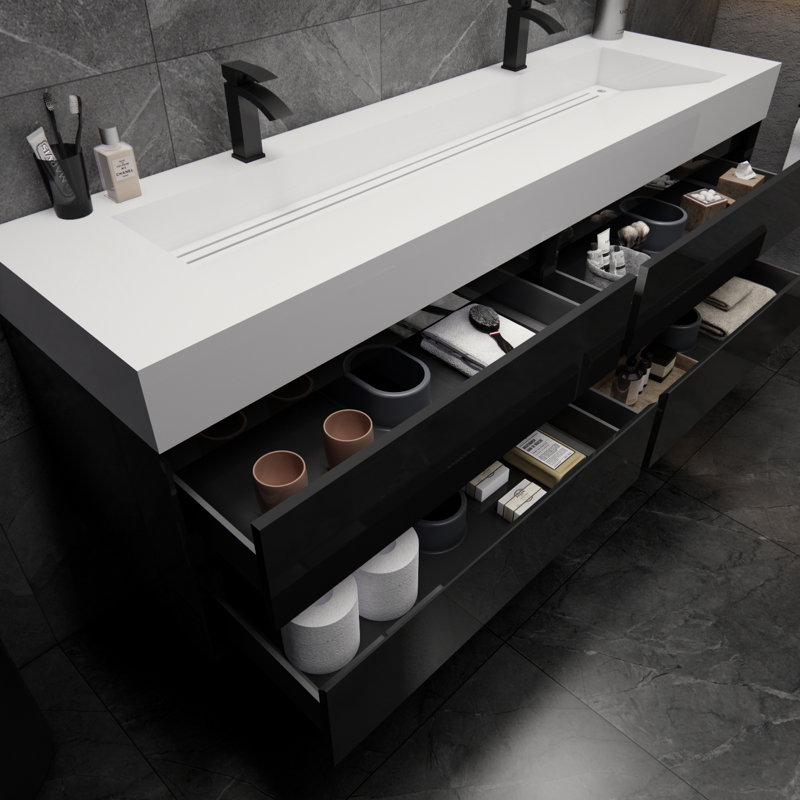 Albizu 71'' Double Bathroom Vanity with Acrylic Top, Black