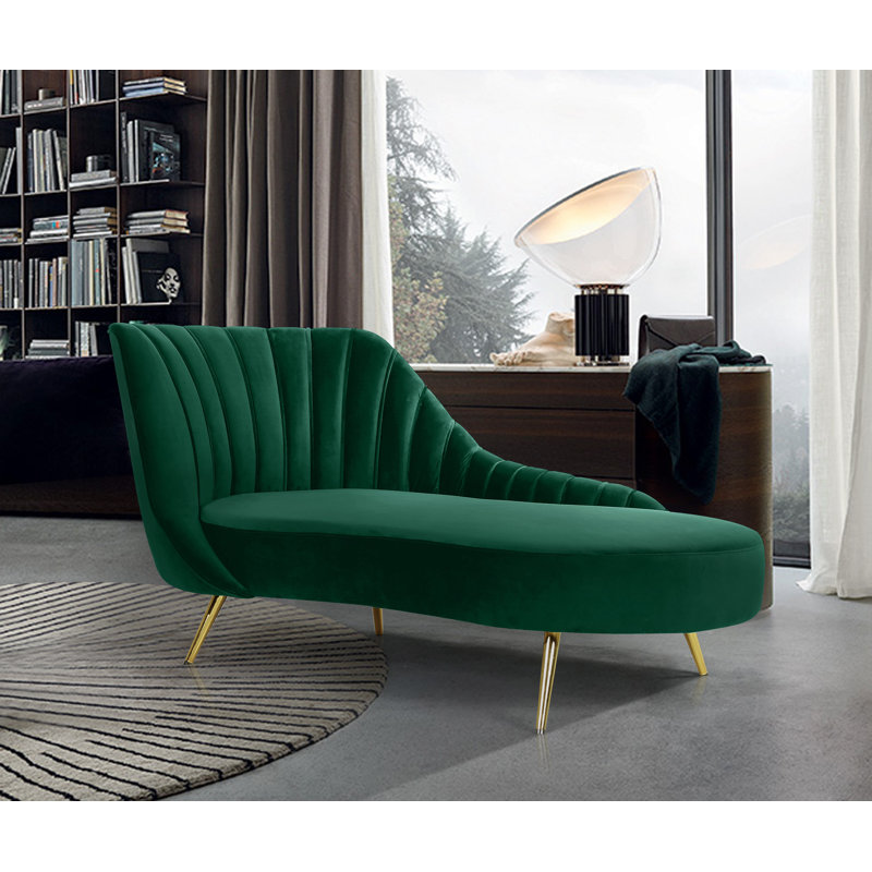 Chaise longue en velours Margo, Velours vert