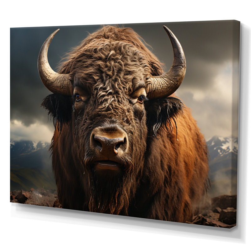 Portrait de buffle sur toile, H 20 po x l 12 po x P 1 po