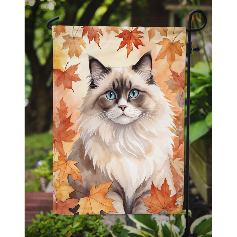 Chat en feuilles d'automne drapeau de jardin, Ragdoll