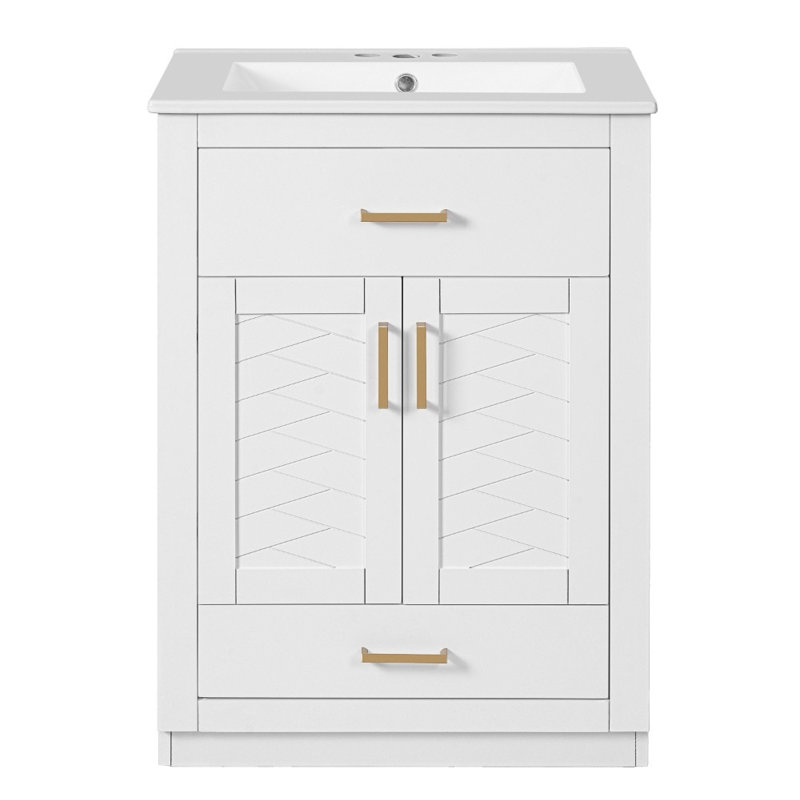 Meuble-lavabo compact 24 po avec lavabo intégré - 2 portes, 1 tiroir basculant, pour les petites salles de bain et salles d'eau