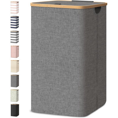 Laundry Hamper With Lid, Tall Laundry Baskets With Bamboo Pull Handles, Large Laundry Bin With Internal Support (18 Gal/70L)