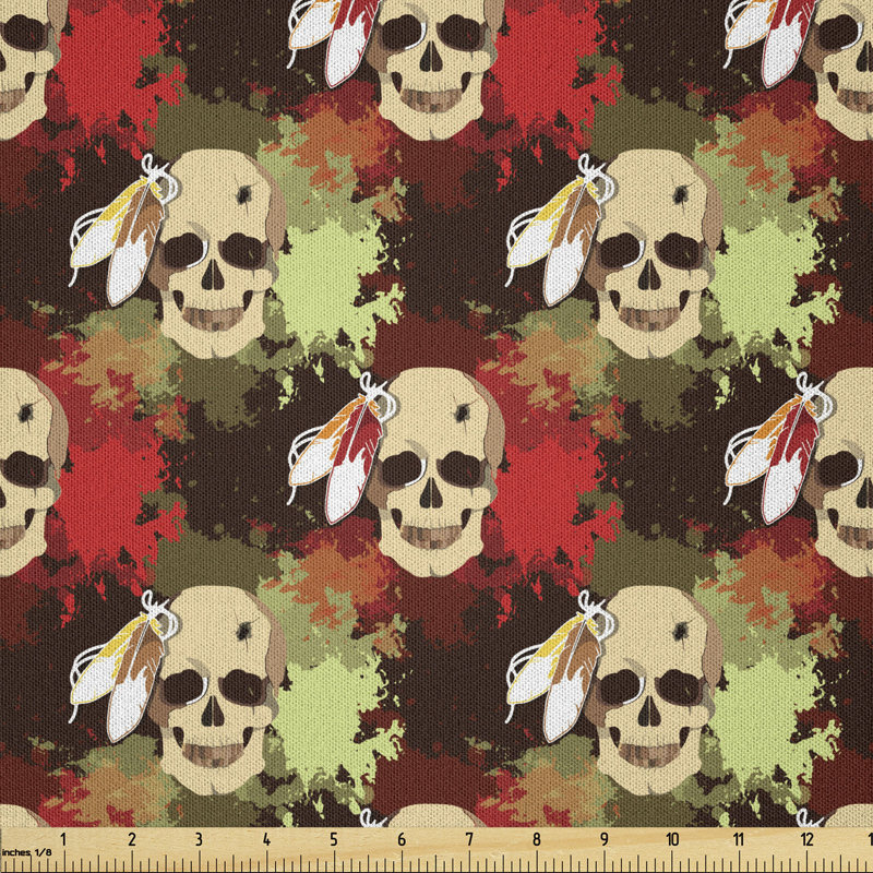 Daemien Skull with Feathers Tribe Fabric