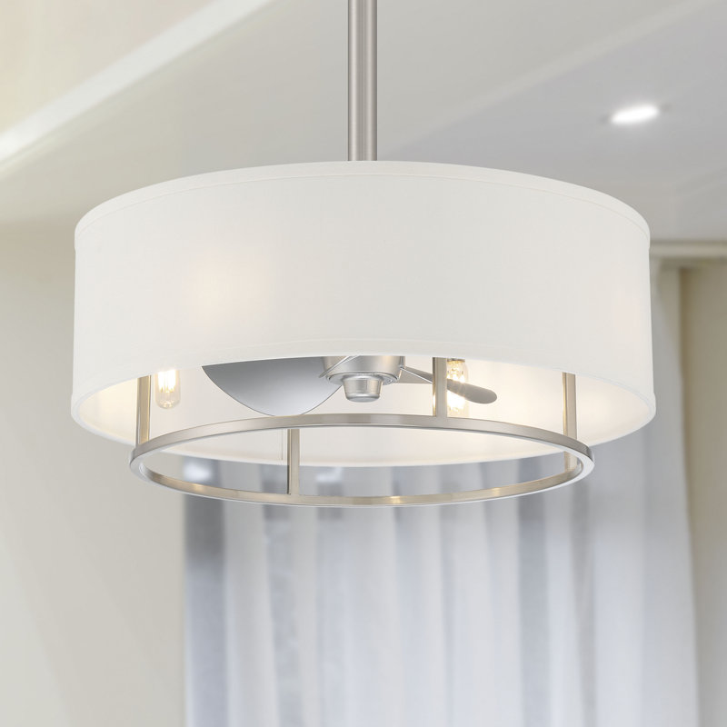 20'' Raia - Drum Shade Ceiling Fan with Remote Control and Light Kit Included, Brushed Nickel