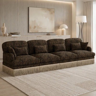 Comfy Chenille Leopard Printing Sofa,Delicate Tassel Edge,Movable Ottomans,Modern Fashion Style
