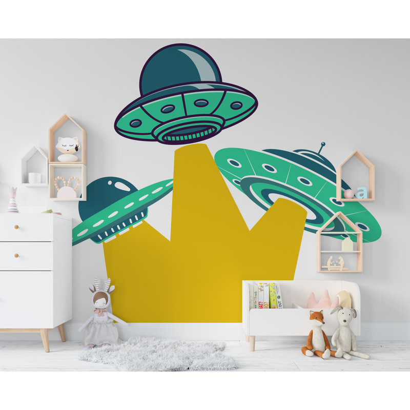 UFO vaisseau spatial Alien chambre d'enfant autocollant mural vinyle autocollant mural Art déco, décalcomanies murales de chambre de bébé, fusée décalque de vaisseau, décoration de l'espace extra-atmosphérique 099LU