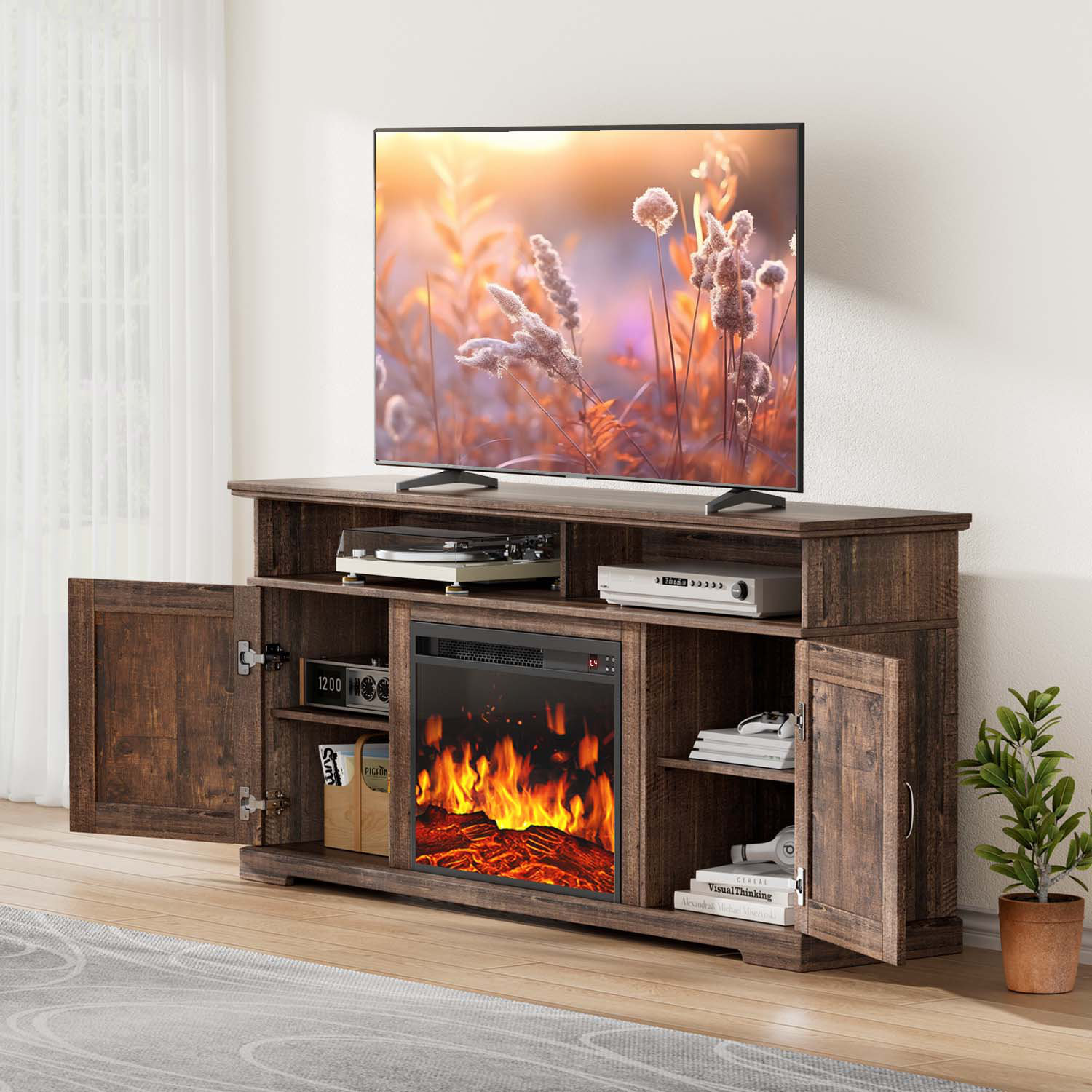 Gracie Oaks Aillie Fireplace TV Stand for 75" TVs with Electric ...