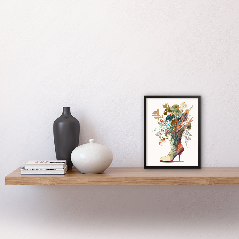 Pearsonville Wildflower Bouquet In A Stiletto Heel Combat Boot - Single Picture Frame Print