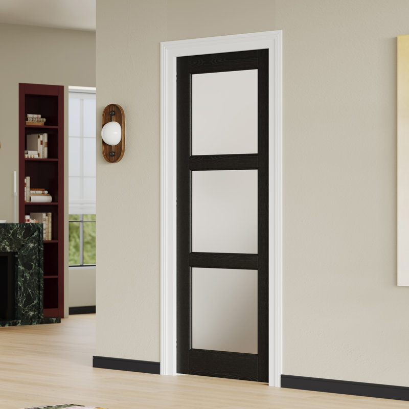Porte française Prehung - porte intérieure en panneau de fibres à densité moyenne en verre givré 3 Lite avec cadre, Gauche