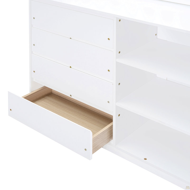 Lit superposé double avec 4 tiroirs et 3 tablettes, Full, White