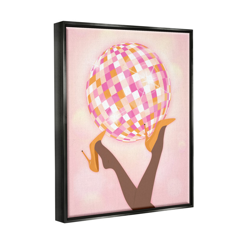 «Disco Ball Retro Dancing Legs» par Martina Pavlova, impression, Cadre flottant noir de jais, H 21 po x l 17 po x P 1,7 po