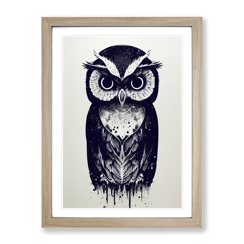 Owl Graffiti - Framed Print, 64cm H x 46cm W x 2cm D, Oak