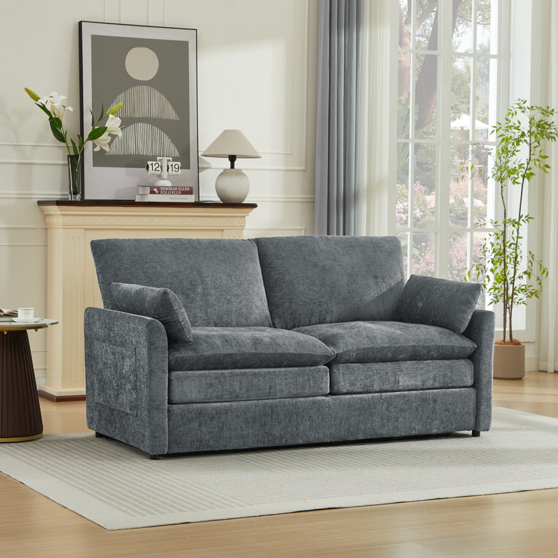 Drago 58'' Modern Square Arm Loveseat Sofa, Gray