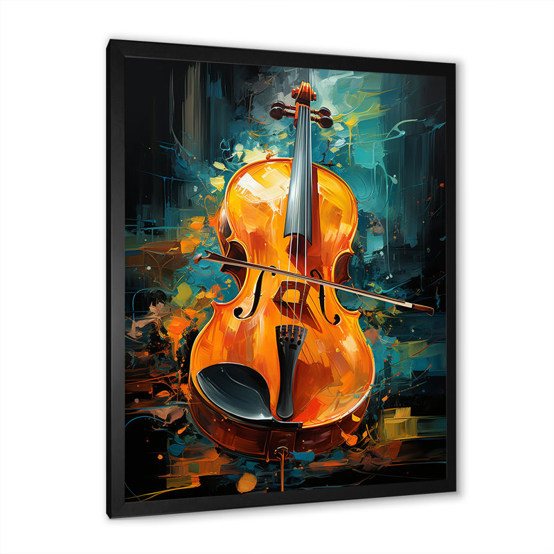 Violon Tribute Jazzed Jade sur toile, Cadre simple noir, H 40 po x l 30 po x P 1,5 po