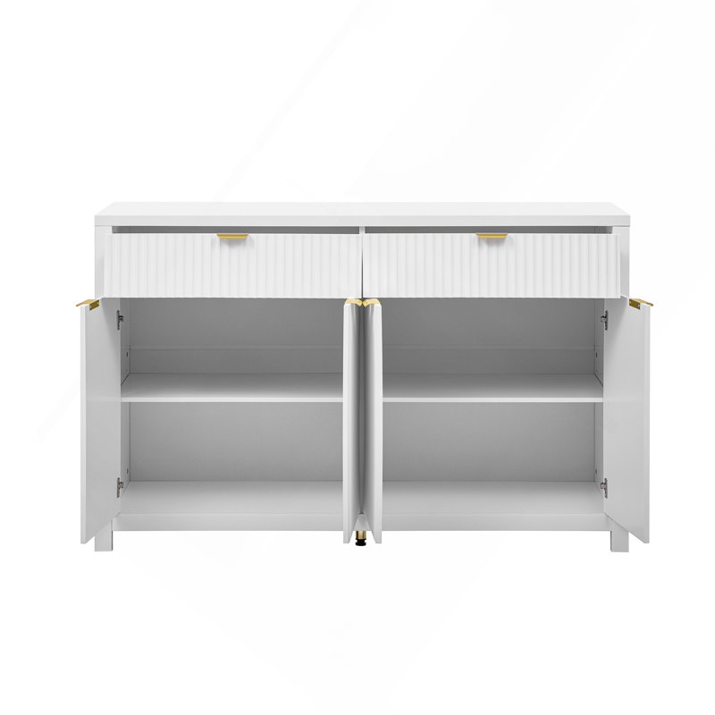 Sideboard Modern 55.1" Buffet Cabinet With 2-Drawers And 4-Doors, Adjustable Shelves, Wave-Pattern Design, Aluminum Handles, Painted Mdf, Scandinavian Storage