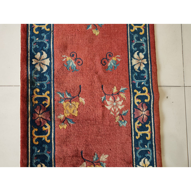 Tapis noué à la main à motif floral art déco antique des années 1920