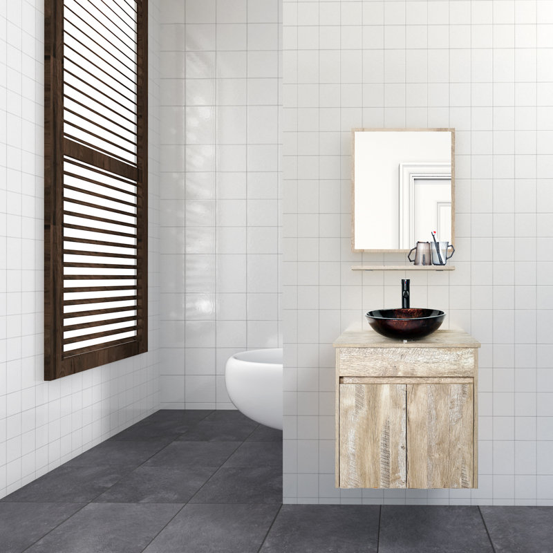 Bitha 24 " W Wall Mounted Wall Mounted Single Double Single Vanity Bathroom Vanity With Top with Mirror, Brown, Black