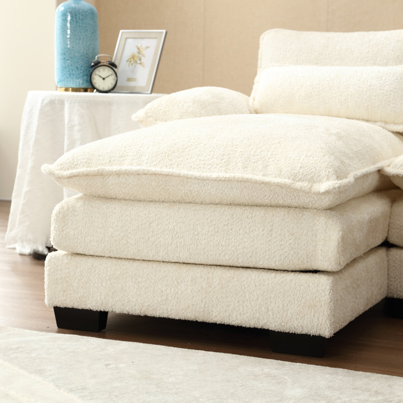 Grand canapé modulaire en U en tissu de chenille uni UNI, Boucle jaune moutarde