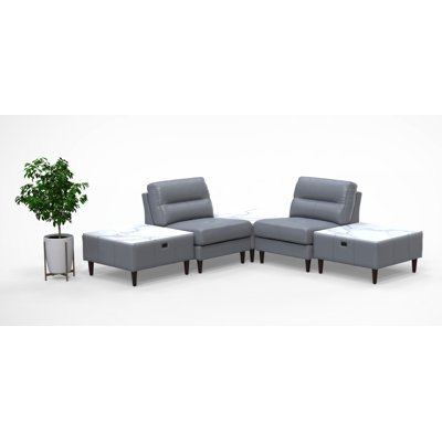 2 Person Waiting Room Reception Chairs with Charging Tables Set 100% Genuine Leather 5pc Set Color Gray