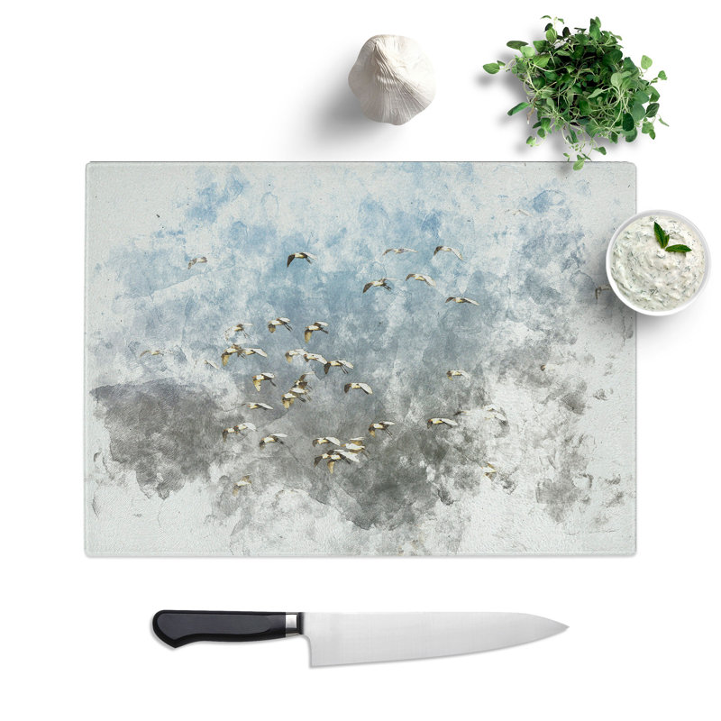 Tempered Glass a Flock of Egrets Watercolour Chopping Board, 20 cm x 28.5 cm