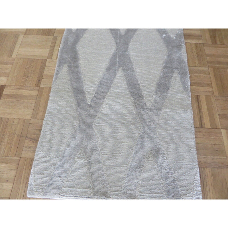 Tapis oriental moderne gris noué à la main 2 x 3 avec soie 7943A23E757C4861B4111A03E0AE2259