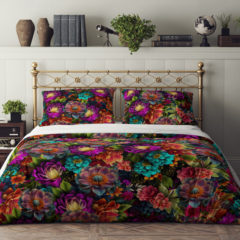 Floral Duvet Cover, King Duvet Cover + 2 King Shams