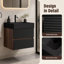 Meuble-lavabo mural 24 po, tiroirs noirs doux, lavabo à quartz noir mat, 2 tiroirs-130188963