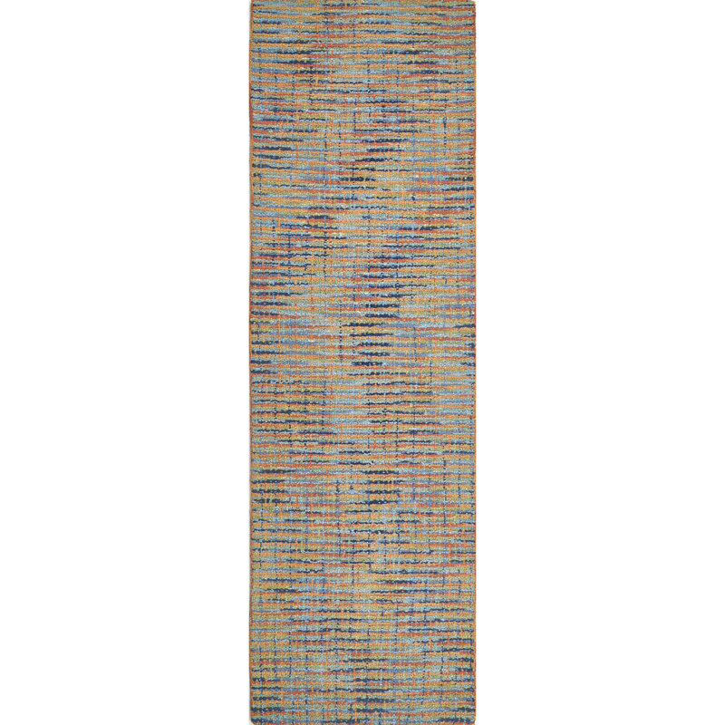 Tweedy Handmade Hand Tufted Wool Orange/Blue/Green Rug, Runner 2'6" x 8'