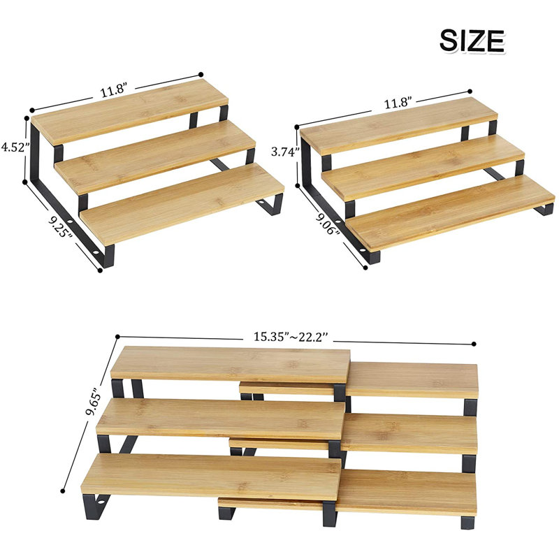 Bamboo Spice Rack with Adjustable Racks