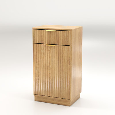10 Gallon Tilt Out Trash Can Cabinet With Pull Out Bin And Wave Textured Drawer, Oak Finish