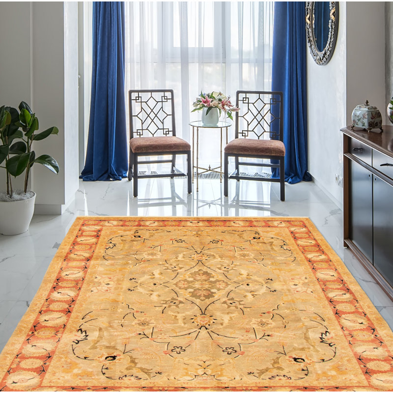 Tapis décoratif en laine noué à la main de conception unique noué à la main perse new age paktord 18/20 kaki 6 pi 1 po x 9 pi