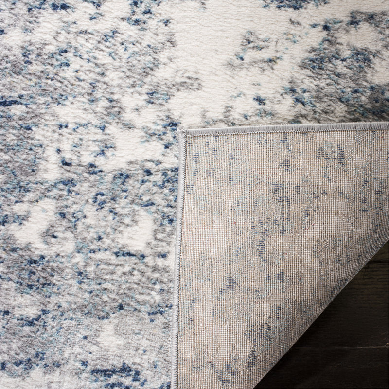 Tapis abstrait gris clair / bleu N'Keal, Tapis de couloir 2 pi x 8 pi, Light Grey/Blue