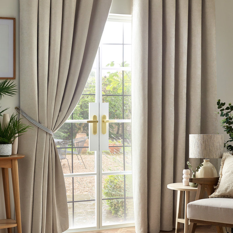 Eilfried Chenille Pencil Pleat Taped Top Curtains, 168cm Width x 137cm Drop, Cream
