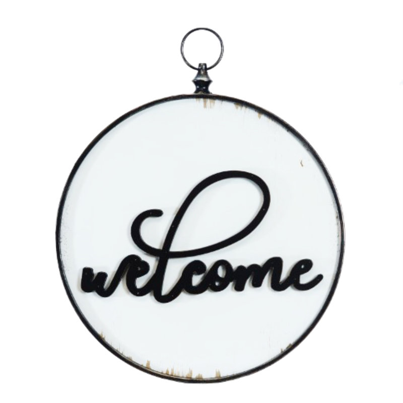 VIP Metal 23 in. White Welcome Cursive Script Plaque