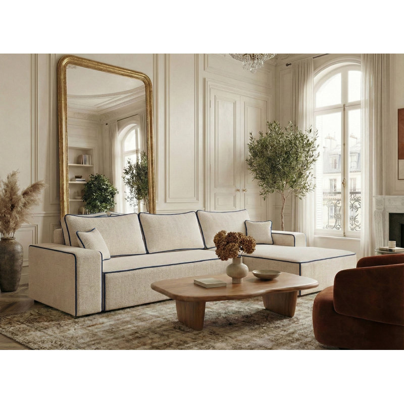 5 Seater Reclining Corner Sofa , Right Hand Facing, Cream/Navy PolyesterChenille