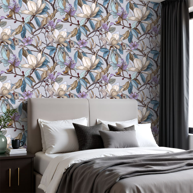 Papier peint adhésif auto-adhésif en PVC, adhésif mural amovible avec fleurs luxueuses de fleurs d'eucalyptus pastel, imperméable pour la décoration intérieure - rouleau